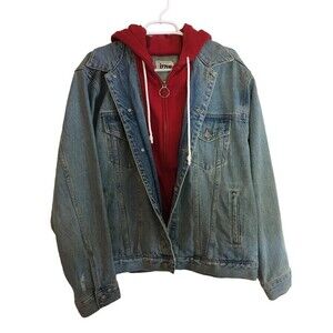 Izzue Jean Hoodie Men's Size L Blue Red Sweatshirt Distressed
